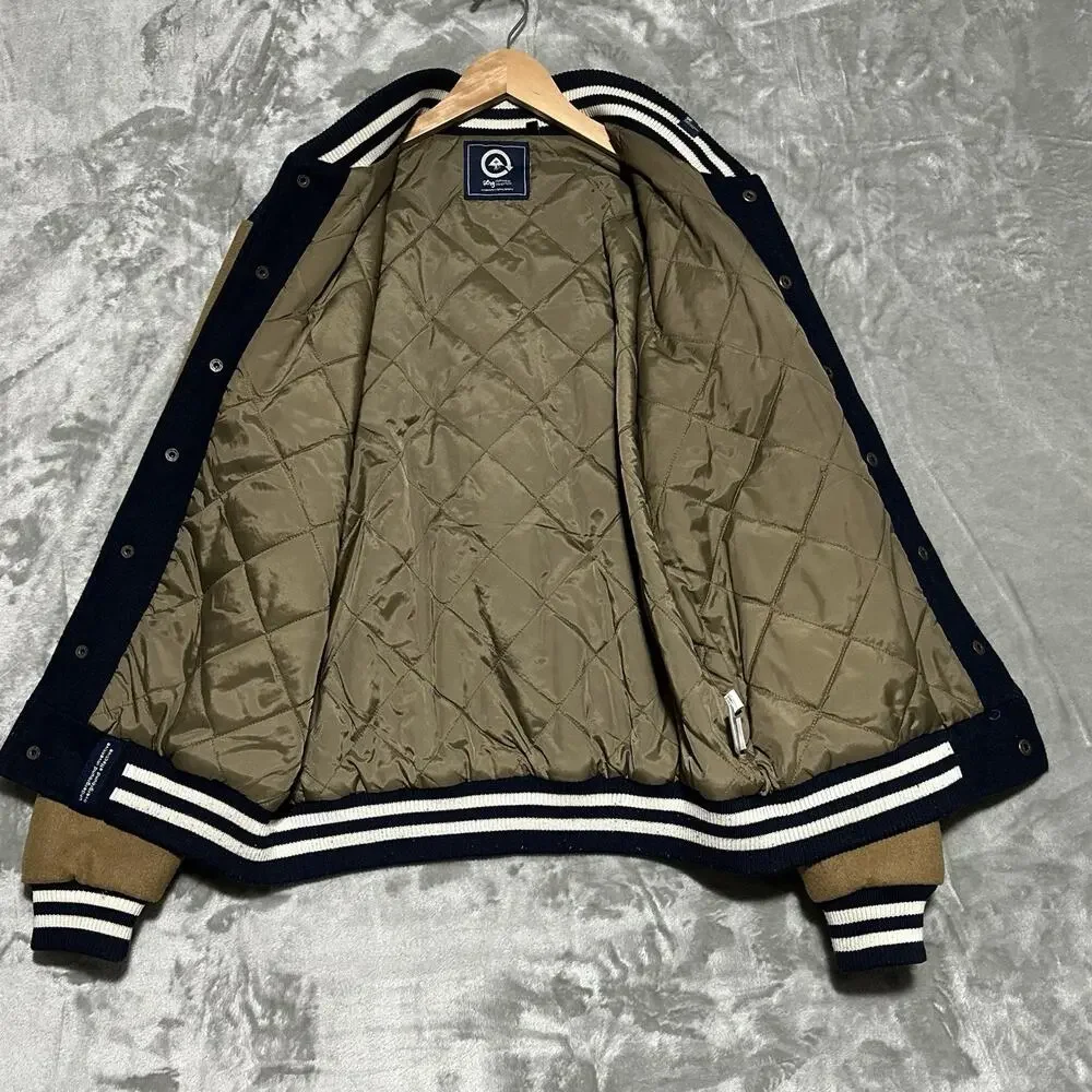 LRG Lifted Research Group Varsity Bomber Jacket Mens Size‎ S Blue Quilted Retro